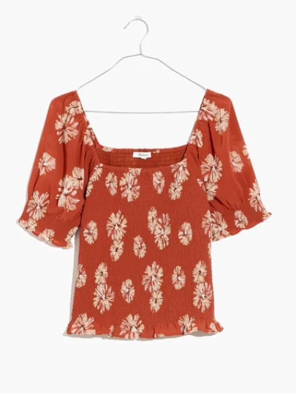 Madewell Re)sourced Georgette Lucie Puff-Sleeve Smocked Bodice Top Medium